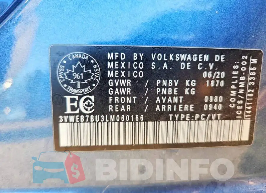 3VWEB7BU3LM060166 Photo# 13