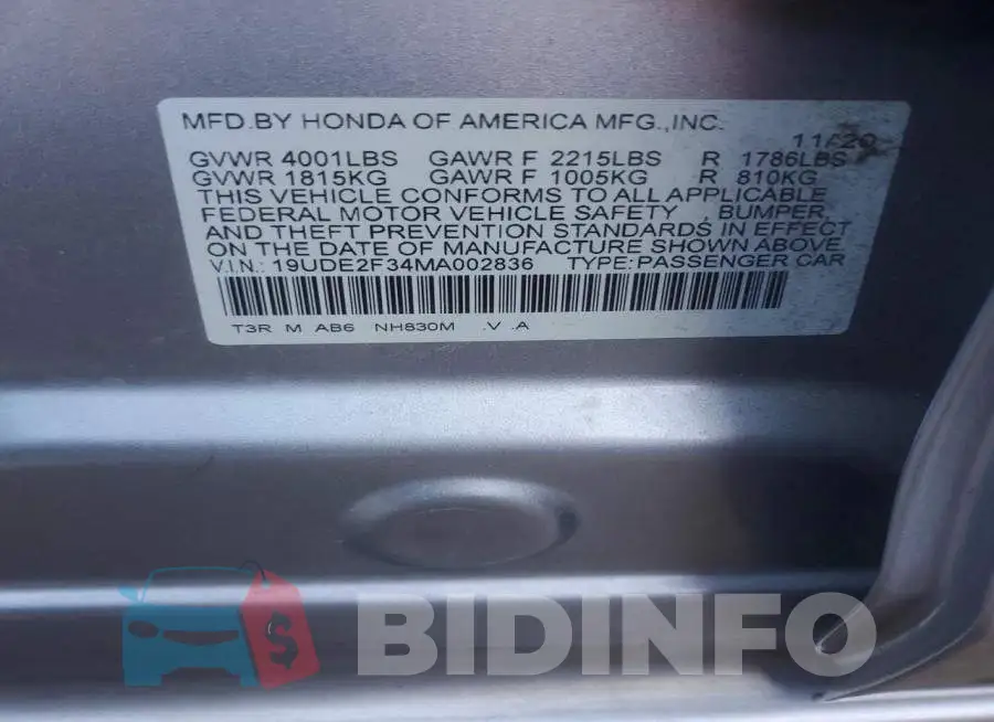 19UDE2F34MA002836 Photo# 12