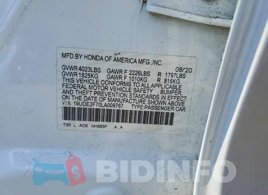 19UDE2F70LA009767 Photo# 12