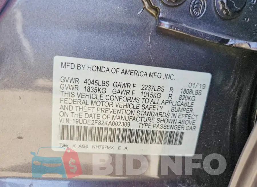 19UDE2F82KA002309 Photo# 12