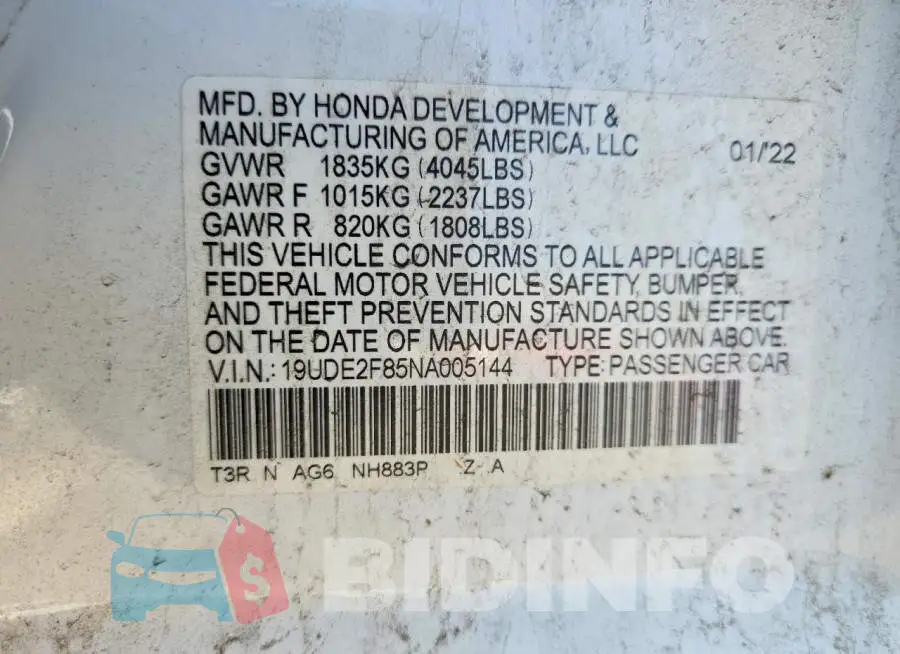 19UDE2F85NA005144 Photo# 13