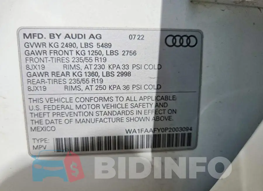 WA1FAAFY0P2003094 Photo# 14