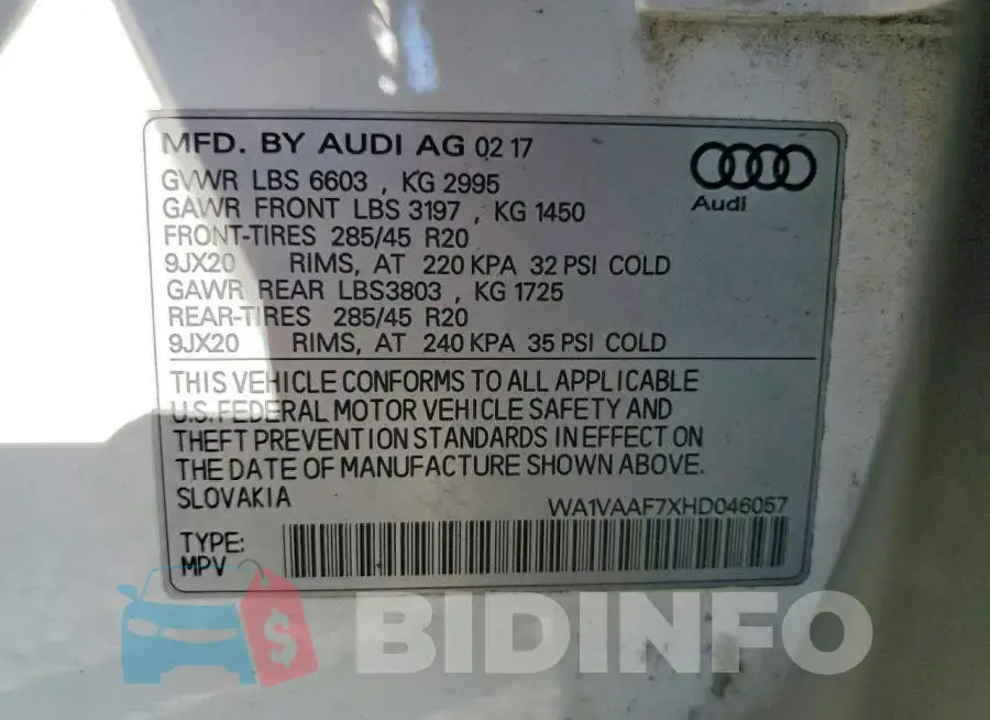 WA1VAAF7XHD046057 Photo# 14