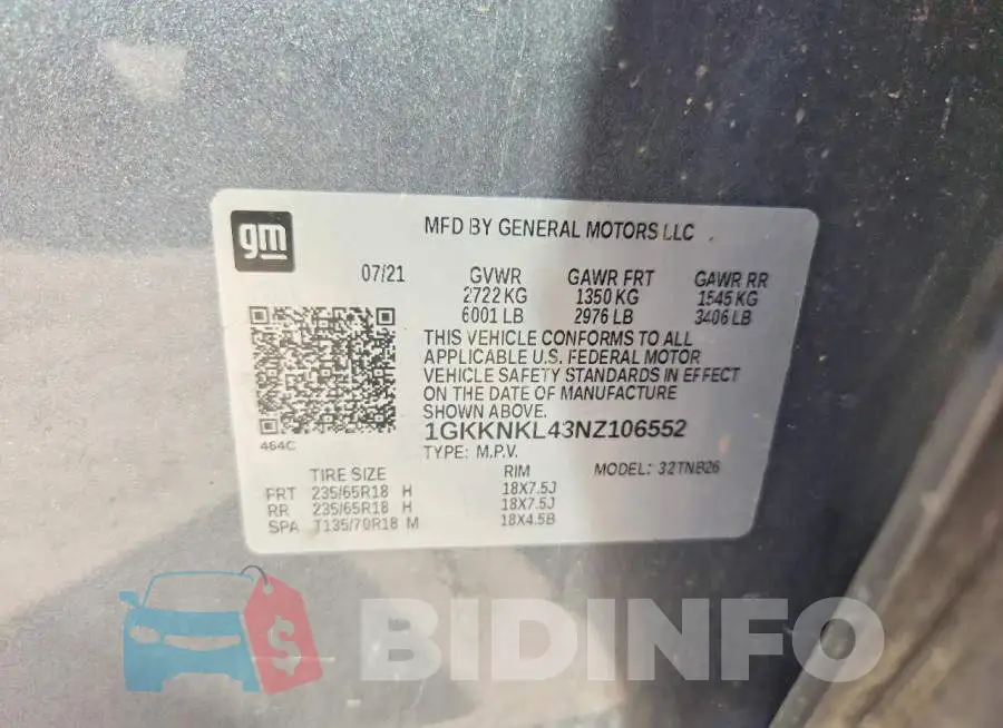1GKKNKL43NZ106552 Photo# 13