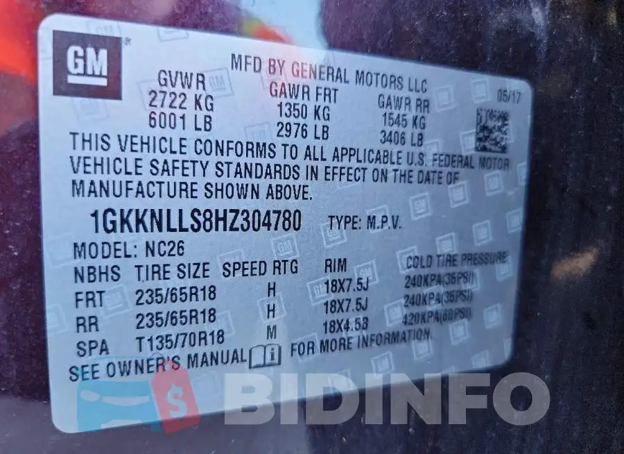 1GKKNLLS8HZ304780 Photo# 13