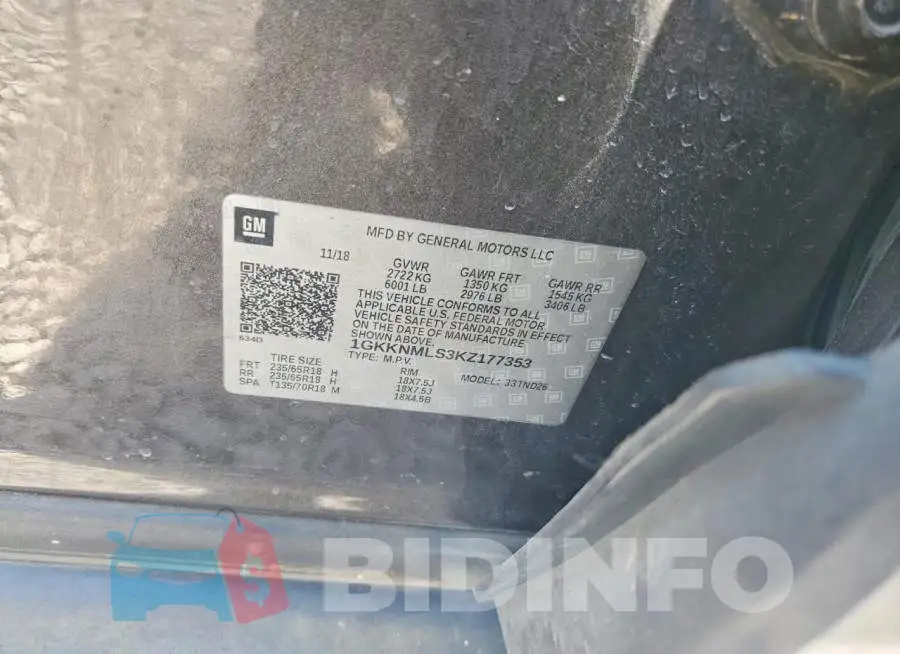1GKKNMLS3KZ177353 Photo# 14
