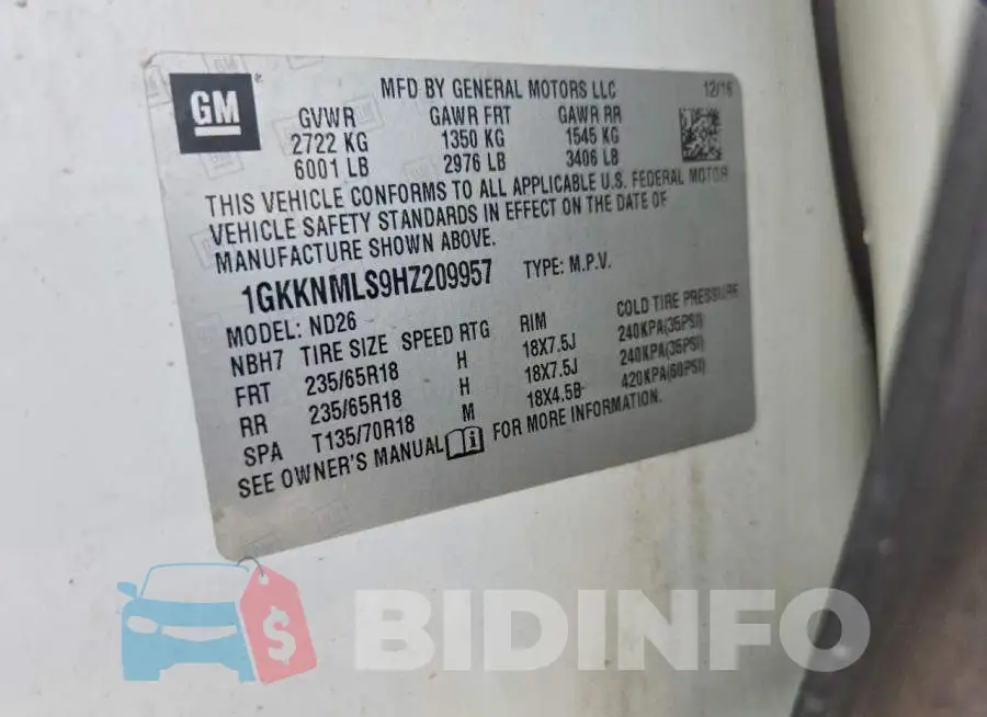 1GKKNMLS9HZ209957 Photo# 13