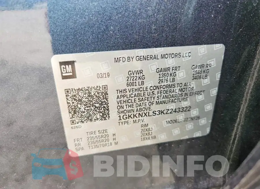 1GKKNXLS3KZ243322 Photo# 13