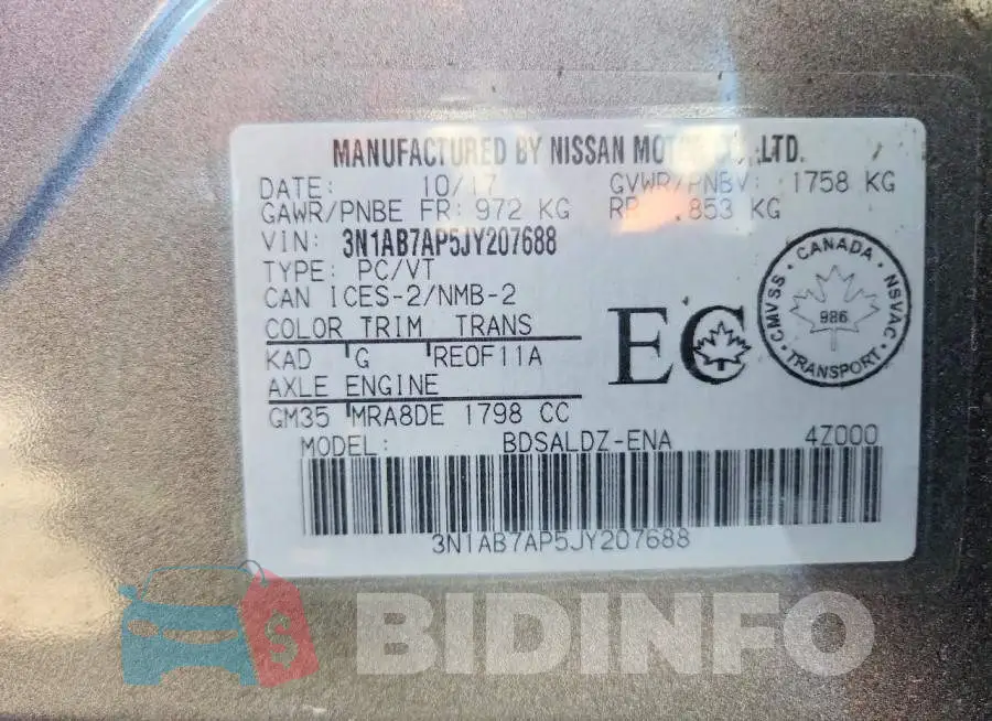 3N1AB7AP5JY207688 Photo# 13