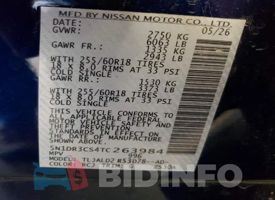 5N1DR3CS4TC263984 Photo# 13