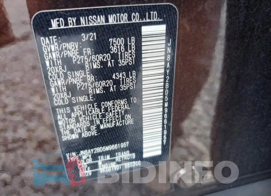 JN8AY2BD5M9661957 Photo# 14