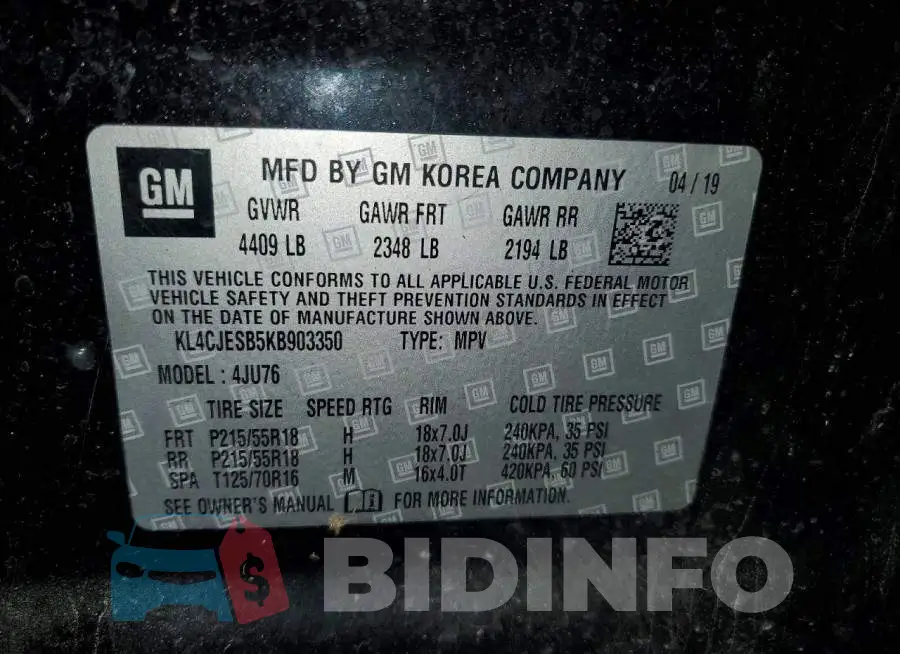 KL4CJESB5KB903350 Photo# 13