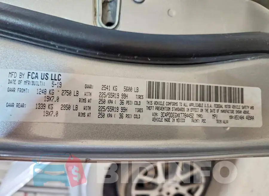 3C4PDDEGXKT784452 Photo# 13