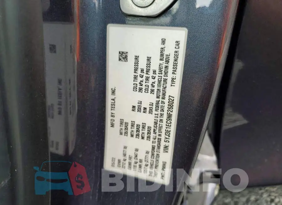 5YJ3E1EC9NF268027 Photo# 13