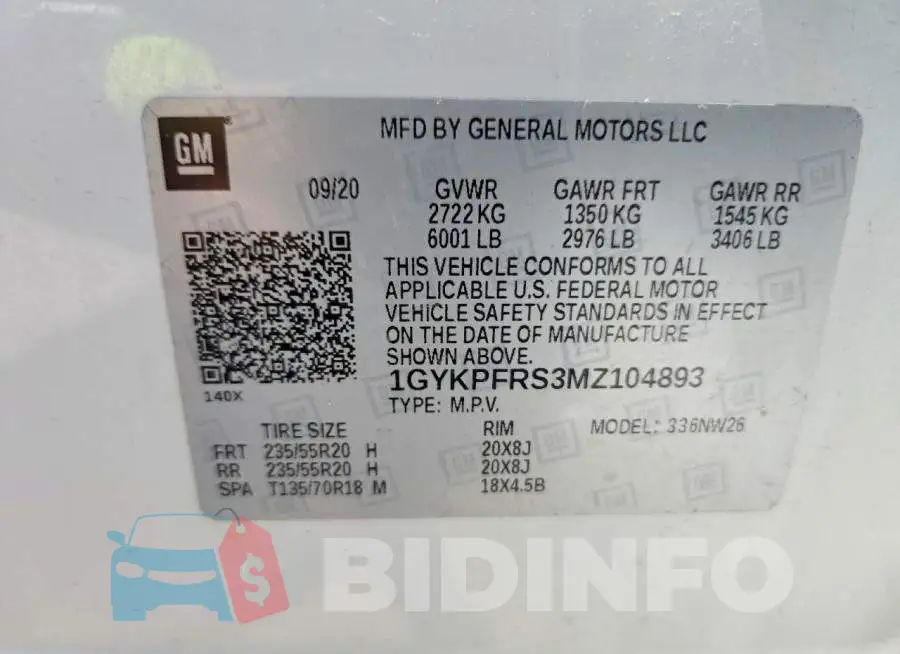 1GYKPFRS3MZ104893 Photo# 13