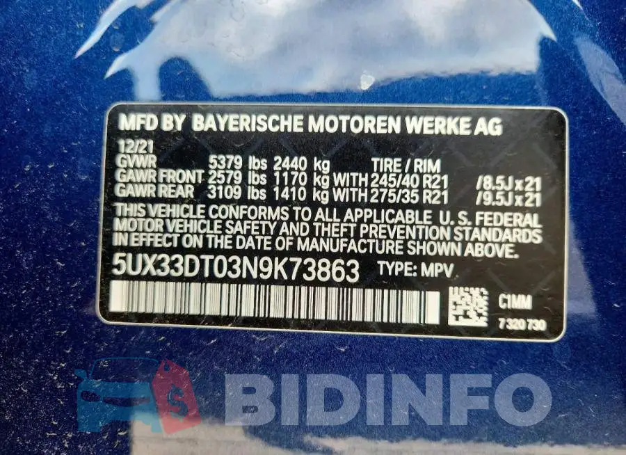 5UX33DT03N9K73863 Photo# 12
