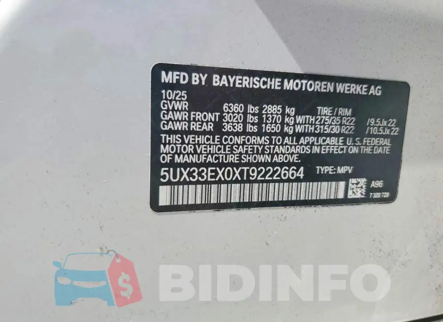 5UX33EX0XT9222664 Photo# 12