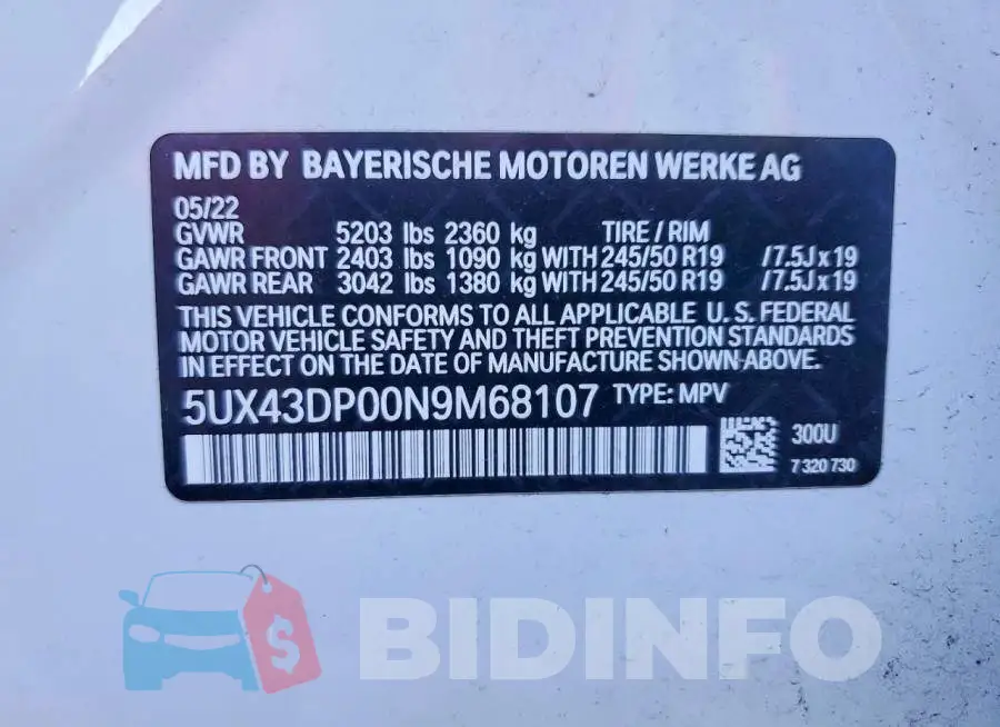 5UX43DP00N9M68107 Photo# 13