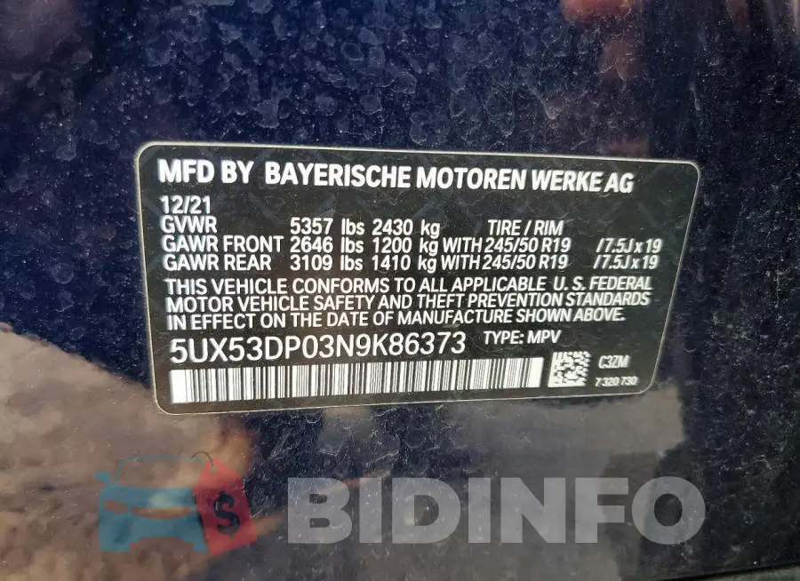 5UX53DP03N9K86373 Photo# 14