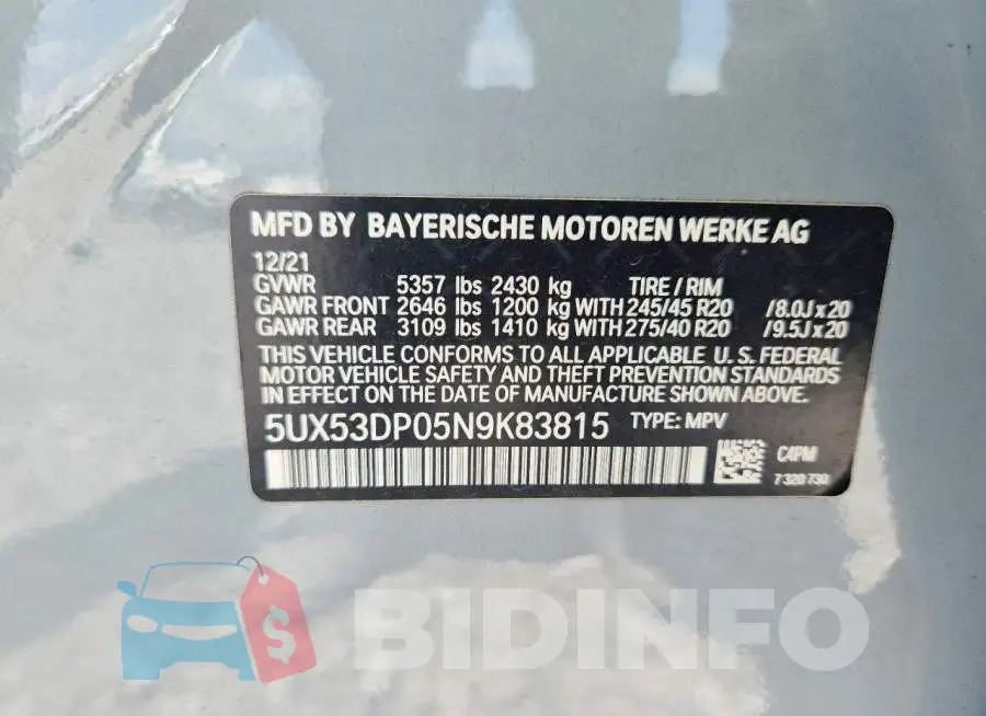 5UX53DP05N9K83815 Photo# 12