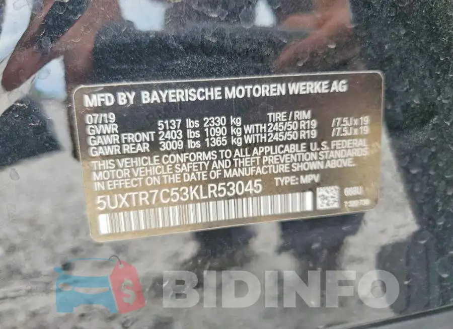 5UXTR7C53KLR53045 Photo# 14