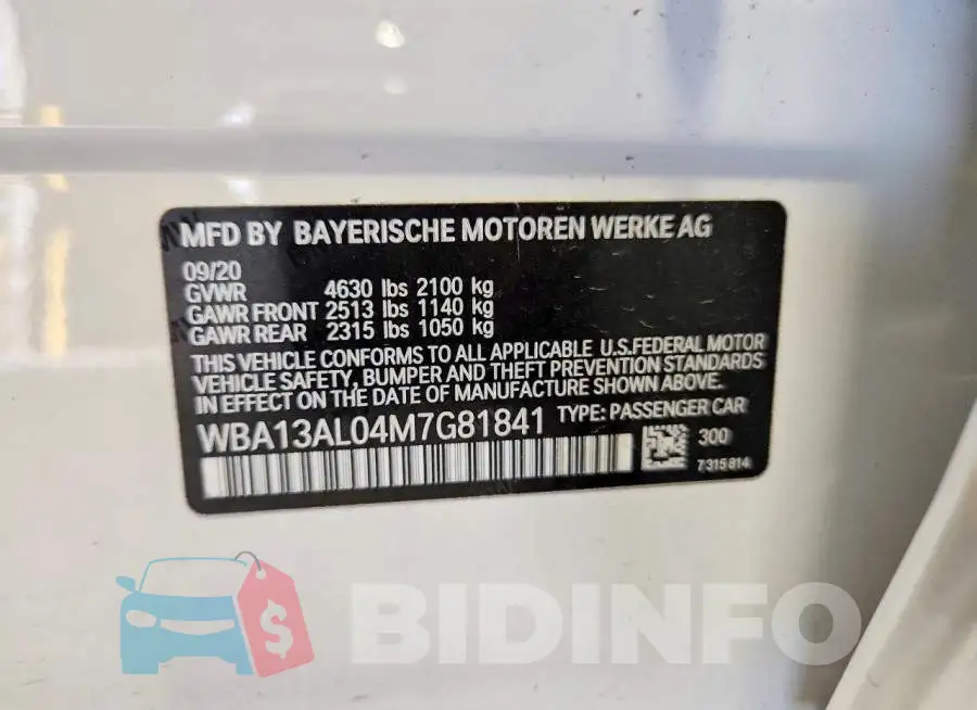 WBA13AL04M7G81841 Photo# 12