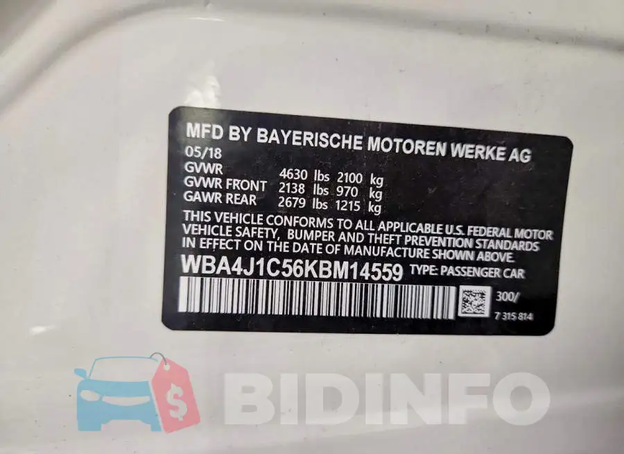 WBA4J1C56KBM14559 Photo# 12