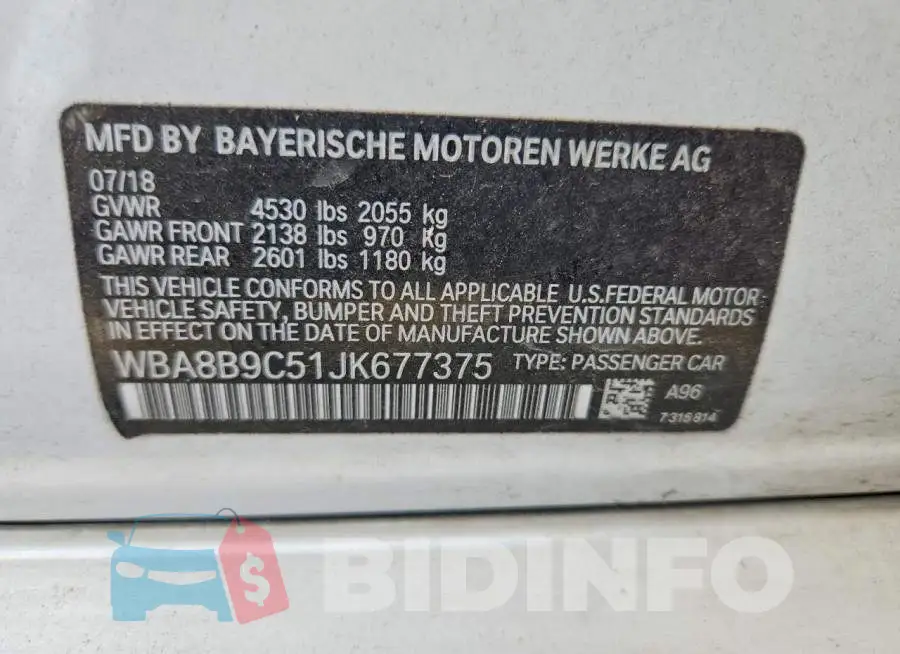 WBA8B9C51JK677375 Photo# 12