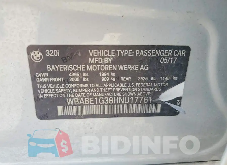 WBA8E1G38HNU17761 Photo# 12