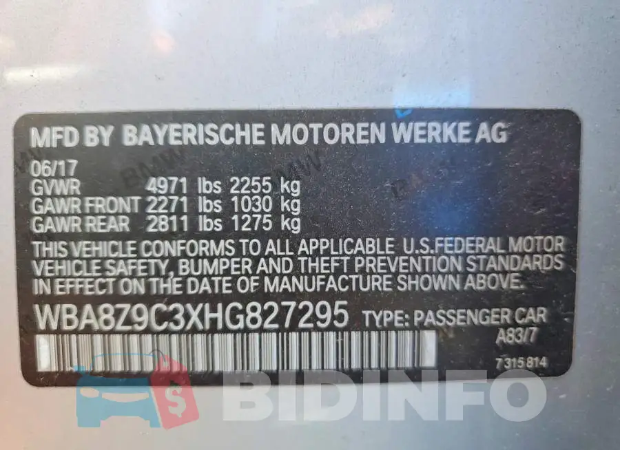 WBA8Z9C3XHG827295 Photo# 12