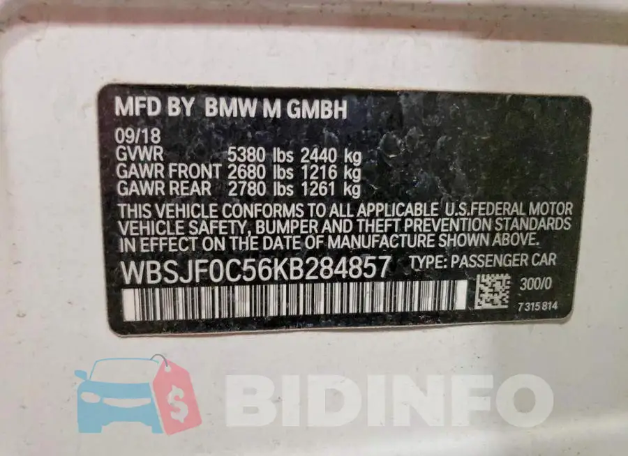 WBSJF0C56KB284857 Photo# 12