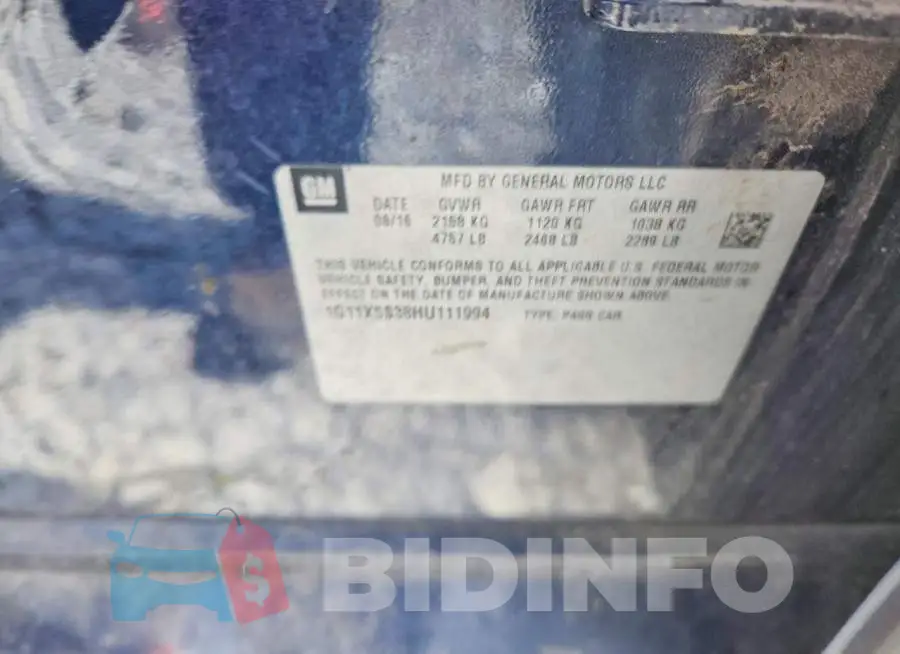 1G11X5S38HU111994 Photo# 12