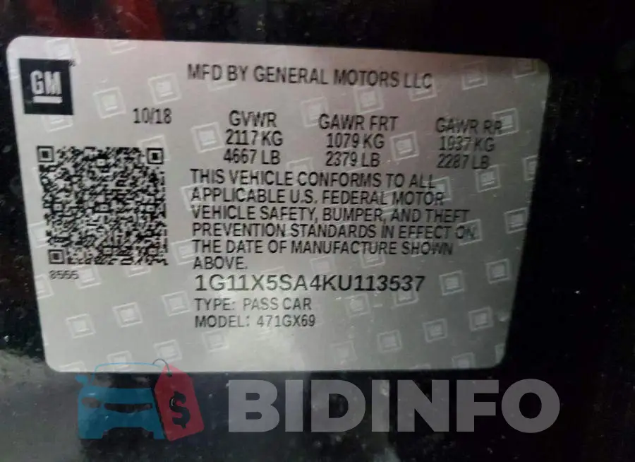 1G11X5SA4KU113537 Photo# 12