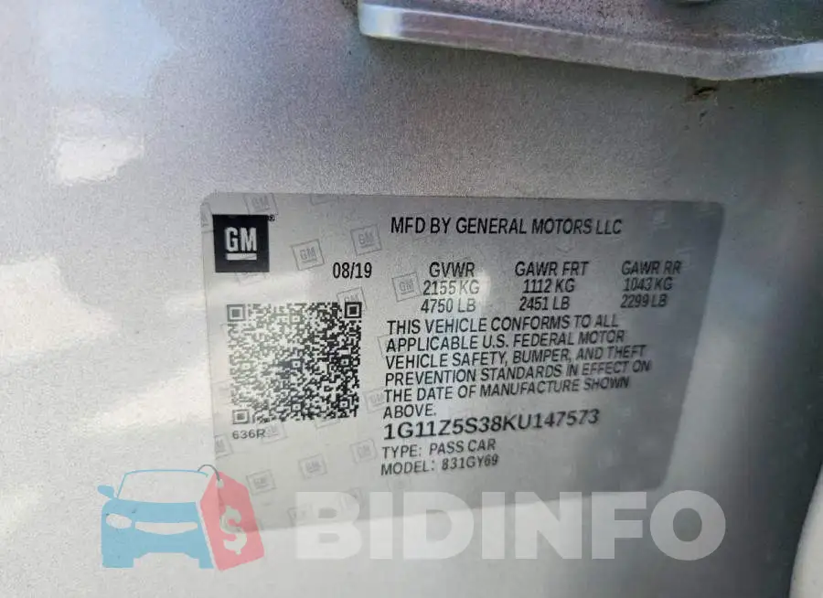 1G11Z5S38KU147573 Photo# 13