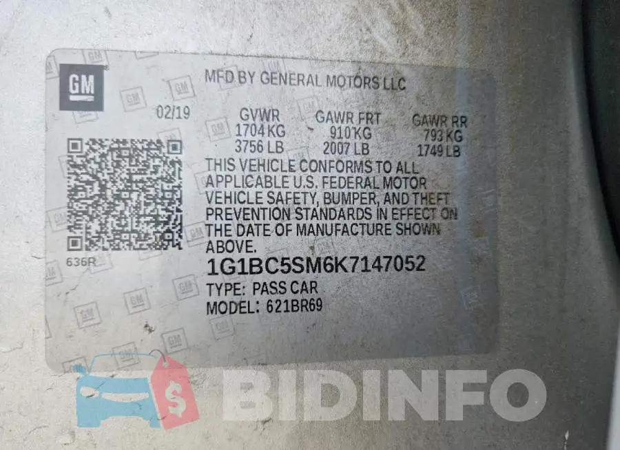 1G1BC5SM6K7147052 Photo# 13