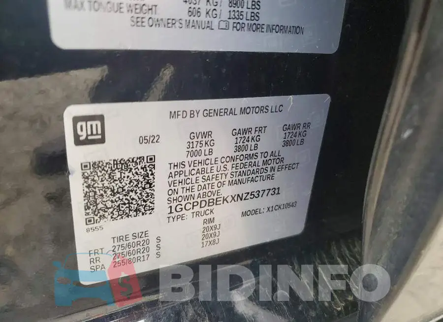 1GCPDBEKXNZ537731 Photo# 13