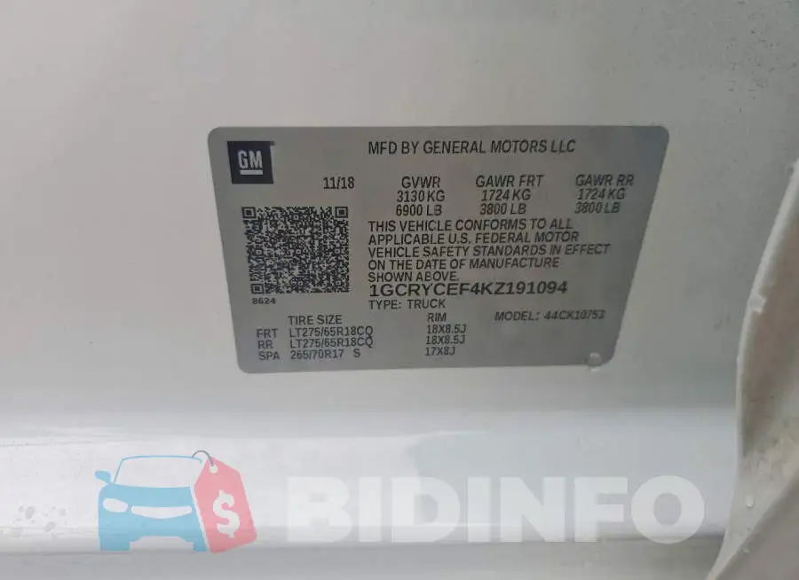 1GCRYCEF4KZ191094 Photo# 12