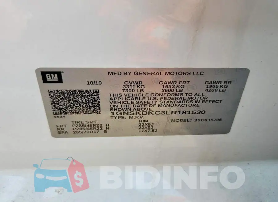 1GNSKBKC3LR181530 Photo# 14