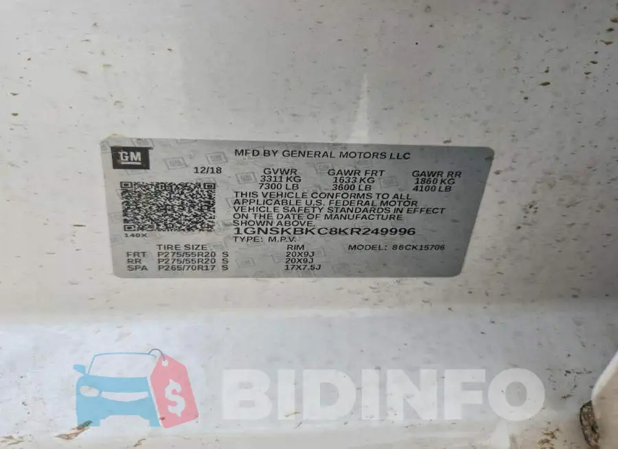 1GNSKBKC8KR249996 Photo# 14