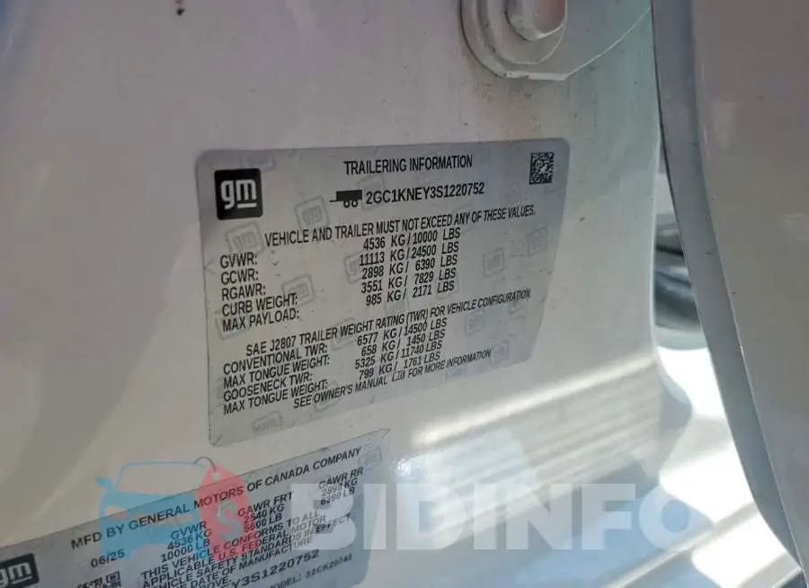 2GC1KNEY3S1220752 Photo# 12