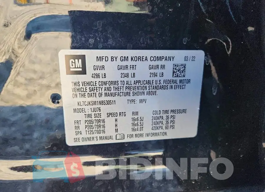 KL7CJKSM1NB530511 Photo# 13
