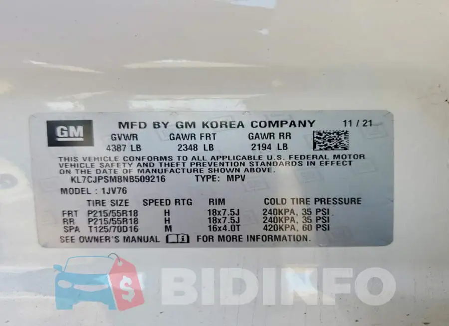 KL7CJPSM8NB509216 Photo# 14