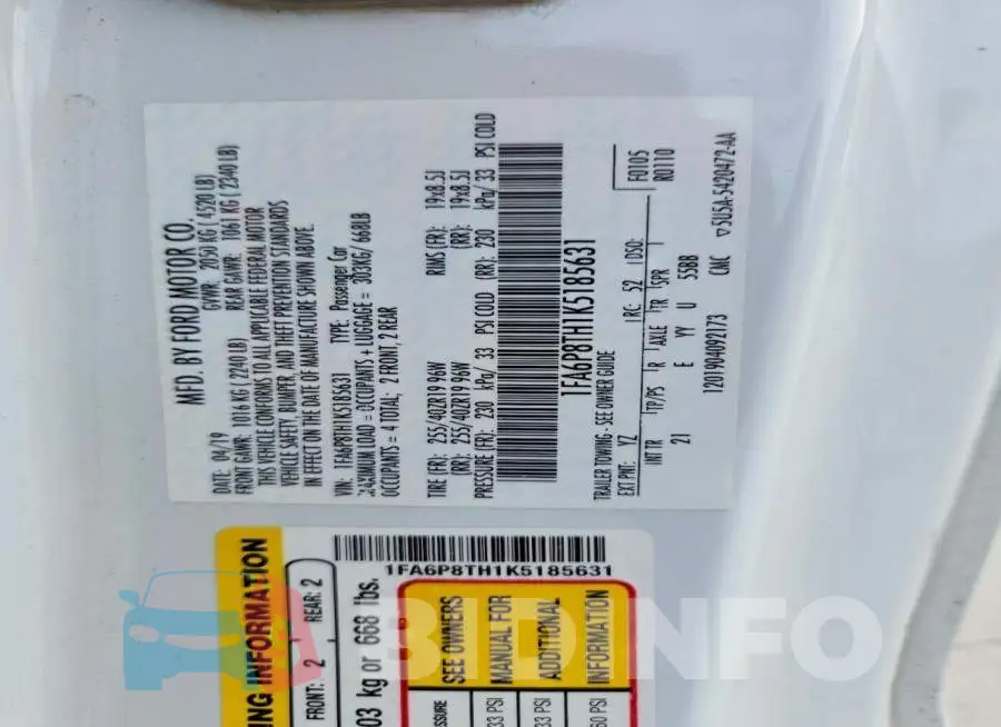 1FA6P8TH1K5185631 Photo# 12