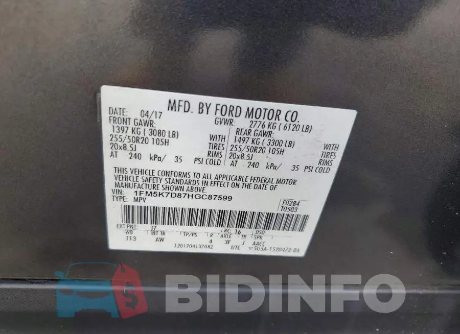 1FM5K7D87HGC87599 Photo# 13