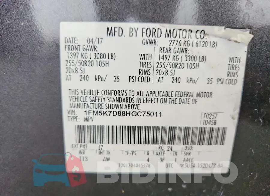 1FM5K7D88HGC75011 Photo# 13