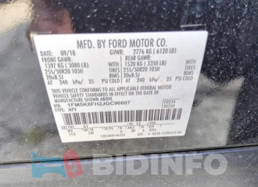 1FM5K8FH2JGC96607 Photo# 12