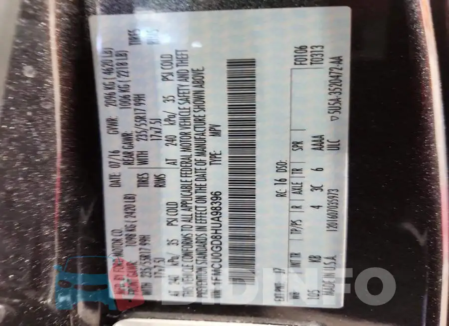1FMCU0GD8HUA98396 Photo# 13