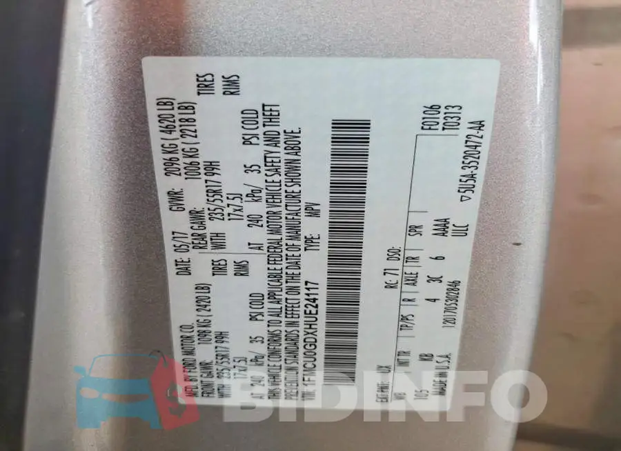 1FMCU0GDXHUE24117 Photo# 12