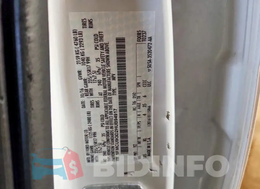 1FMCU9GD2HUB94917 Photo# 13