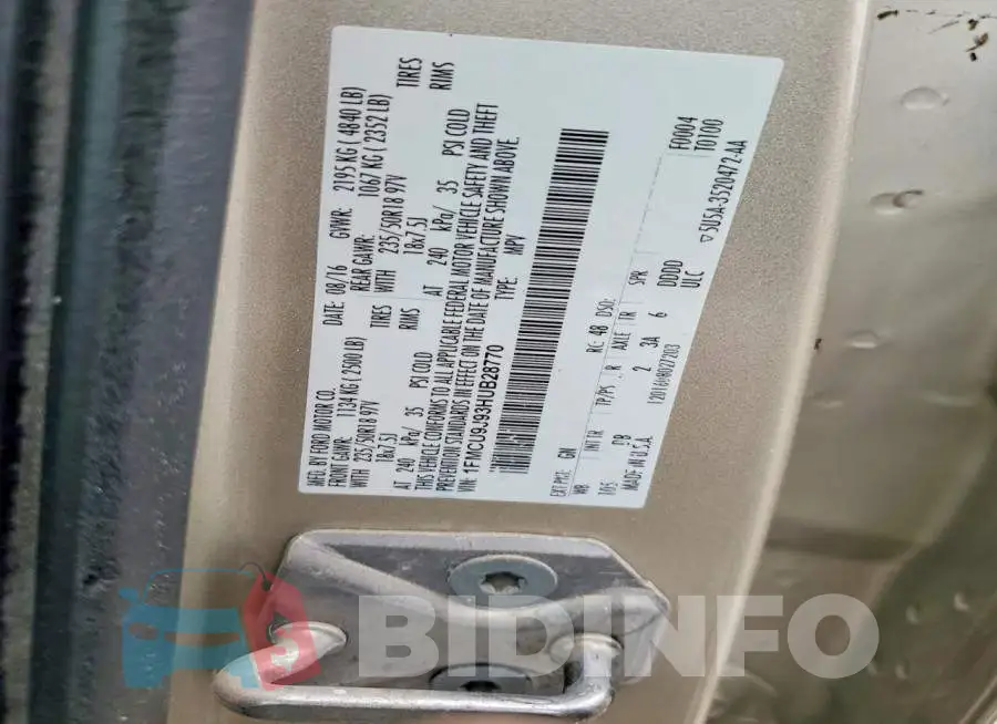 1FMCU9J93HUB28770 Photo# 12